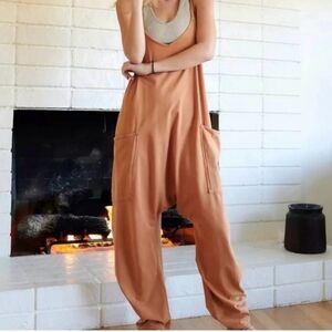 Free People Movment Relaxed Wide-Leg Jumpsuit in Rust Sz Xas